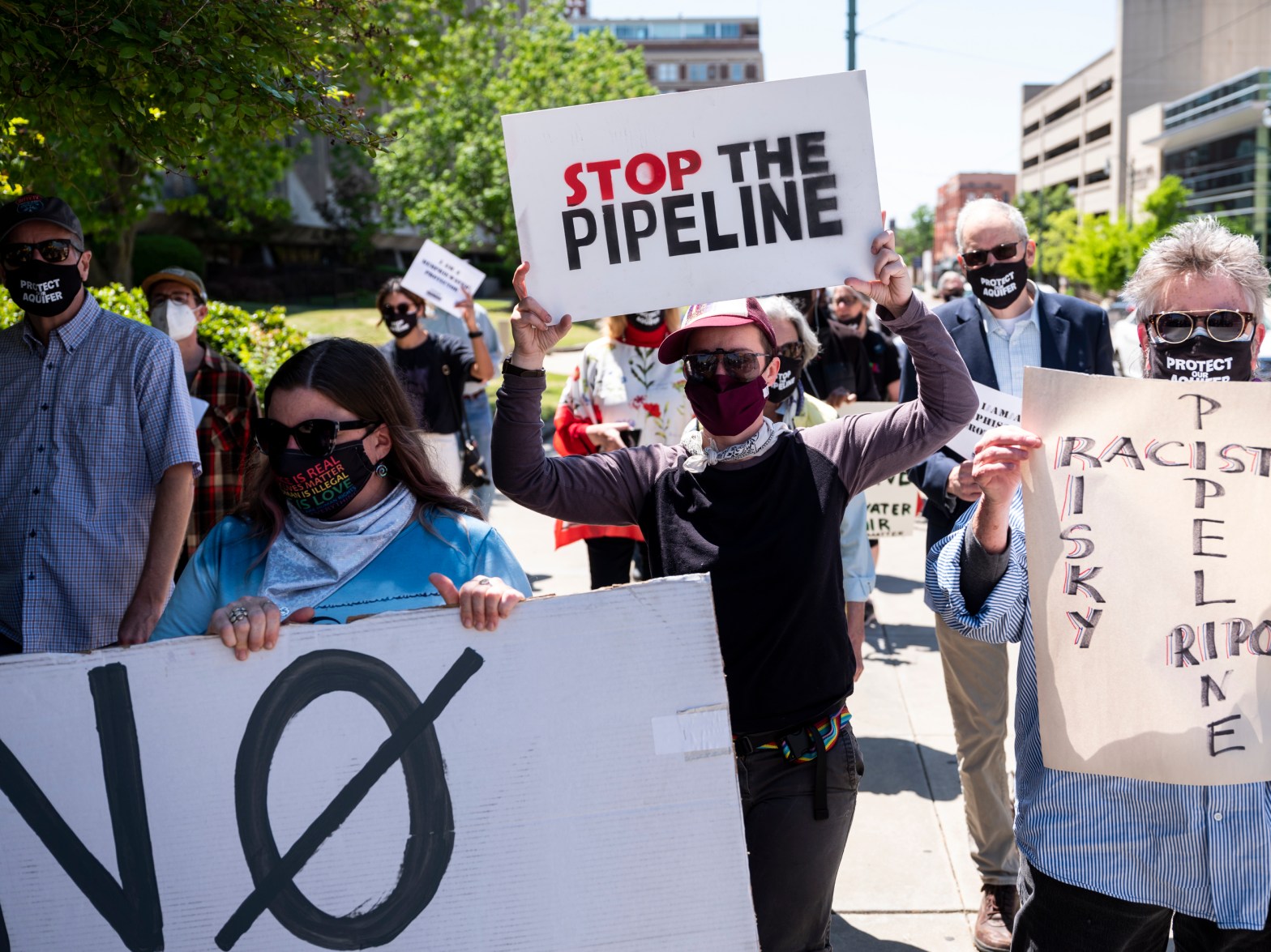 Opponents of the proposed Byhalia Connection Pipeline march during an April rally from the National Civil Rights Museum to Memphis City Hall. (Photo by Brad Vest for MLK50)