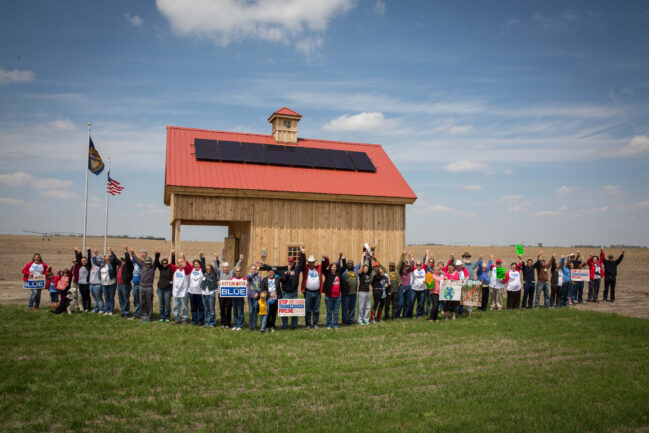 "Build Our Energy" NoKXL Solar Barn, crowdfunded and constructed by volunteers with landowners in the path of Keystone XL, 2013-14 (Photo: Mary Anne Andrei)