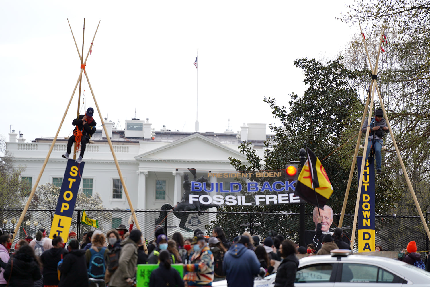 Indigenous youth-led White House ShutDownDAPL & StopLine3 action, April 1, 2021 (Photo: Indigenous Environmental Network) 